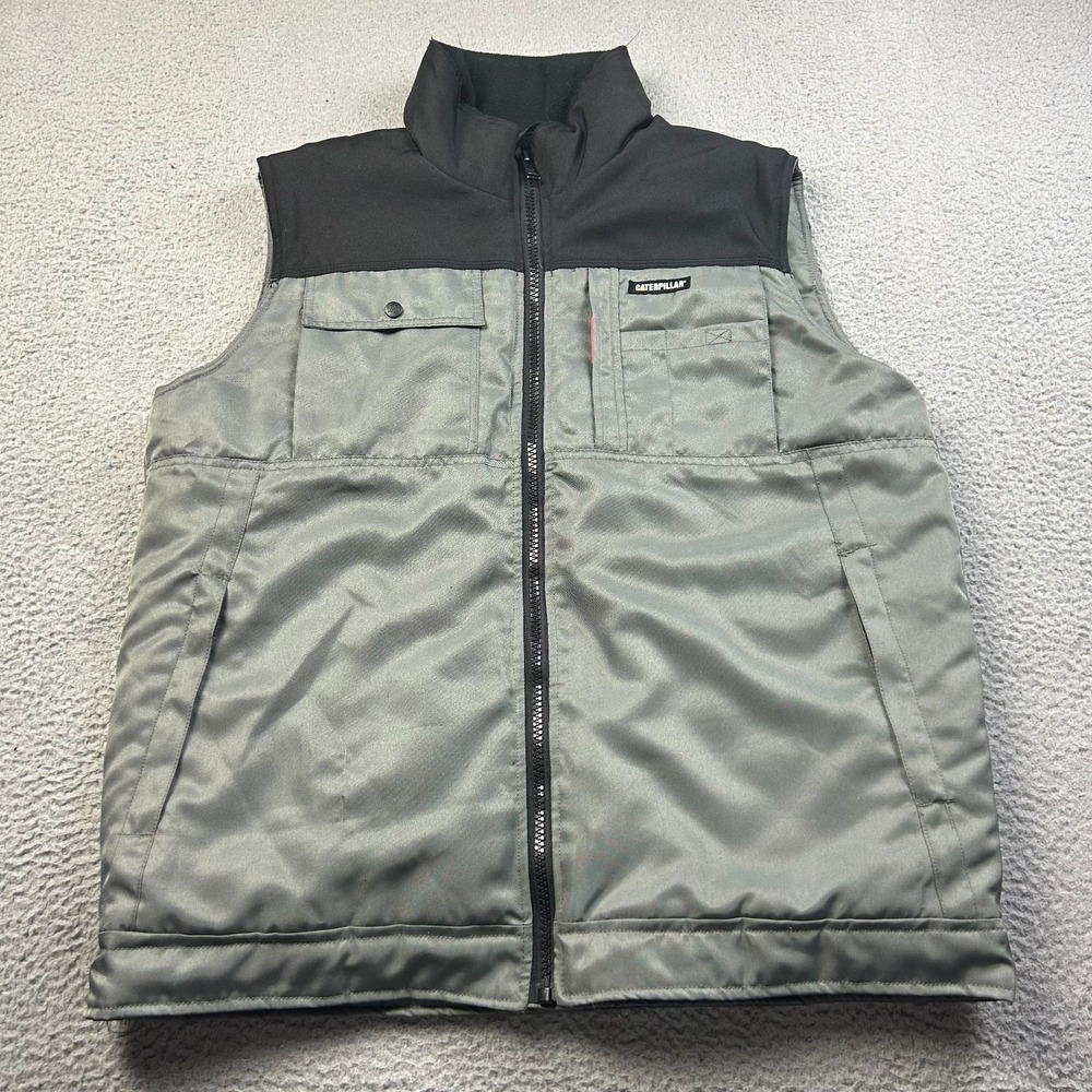 Caterpillar Men's Grey Black Insulated Workwear Utility Canvas Puffer Vest XL